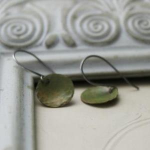 Hammered Copper Disc Earrings In Painted Metal -..