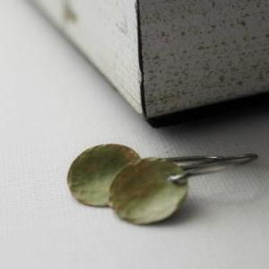 Hammered Copper Disc Earrings In Painted Metal -..