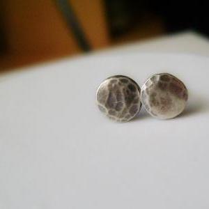 Sterling Silver Stud Earrings - Recycled Hammered..