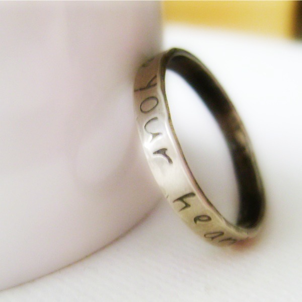 Sterling Silver Stacking Ring - One Personalized Hand Stamped Rustic Band