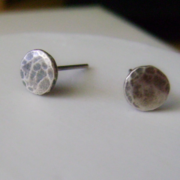 Sterling Silver Stud Earrings - Recycled Hammered Pebbles