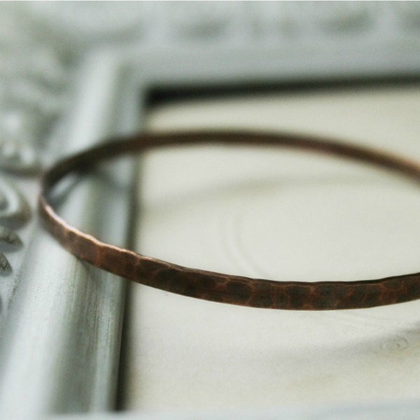 Hammered Copper Wide Bangle Bracelet - Rustic Jewelry